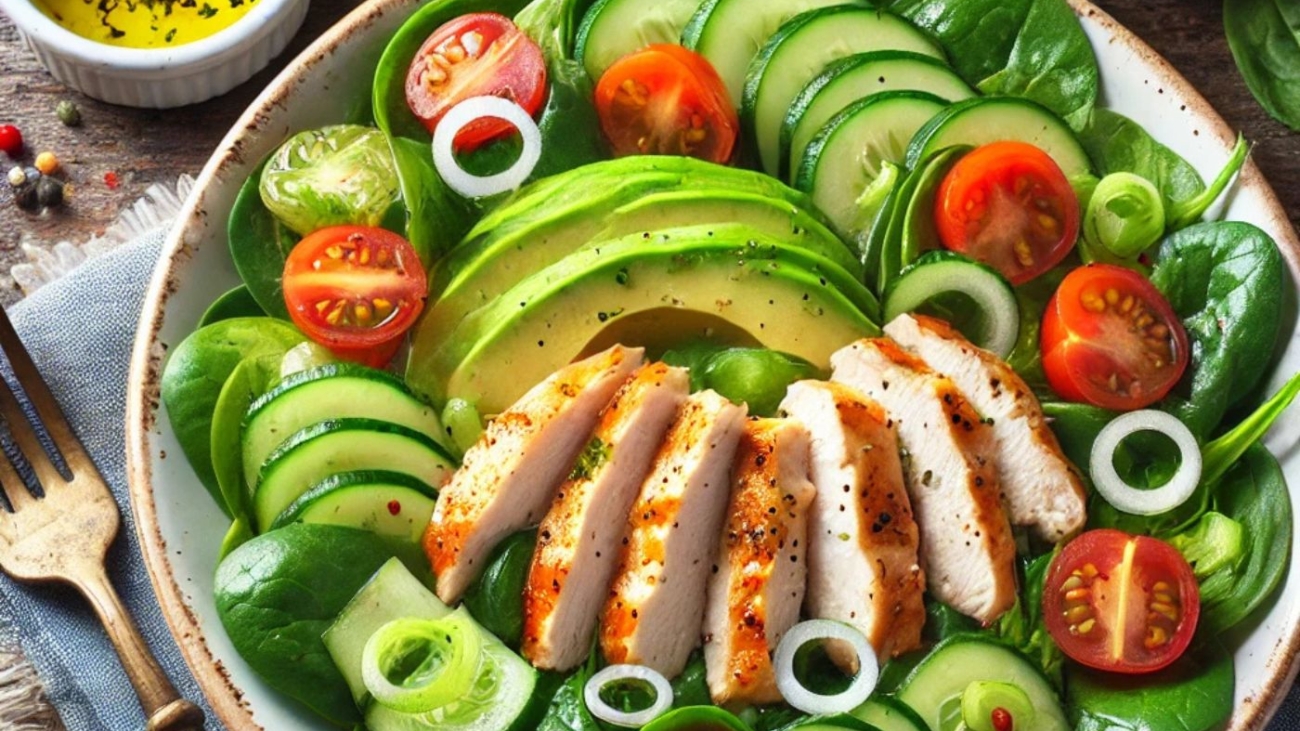 Basischer Spinatsalat mit Hähnchenbrust